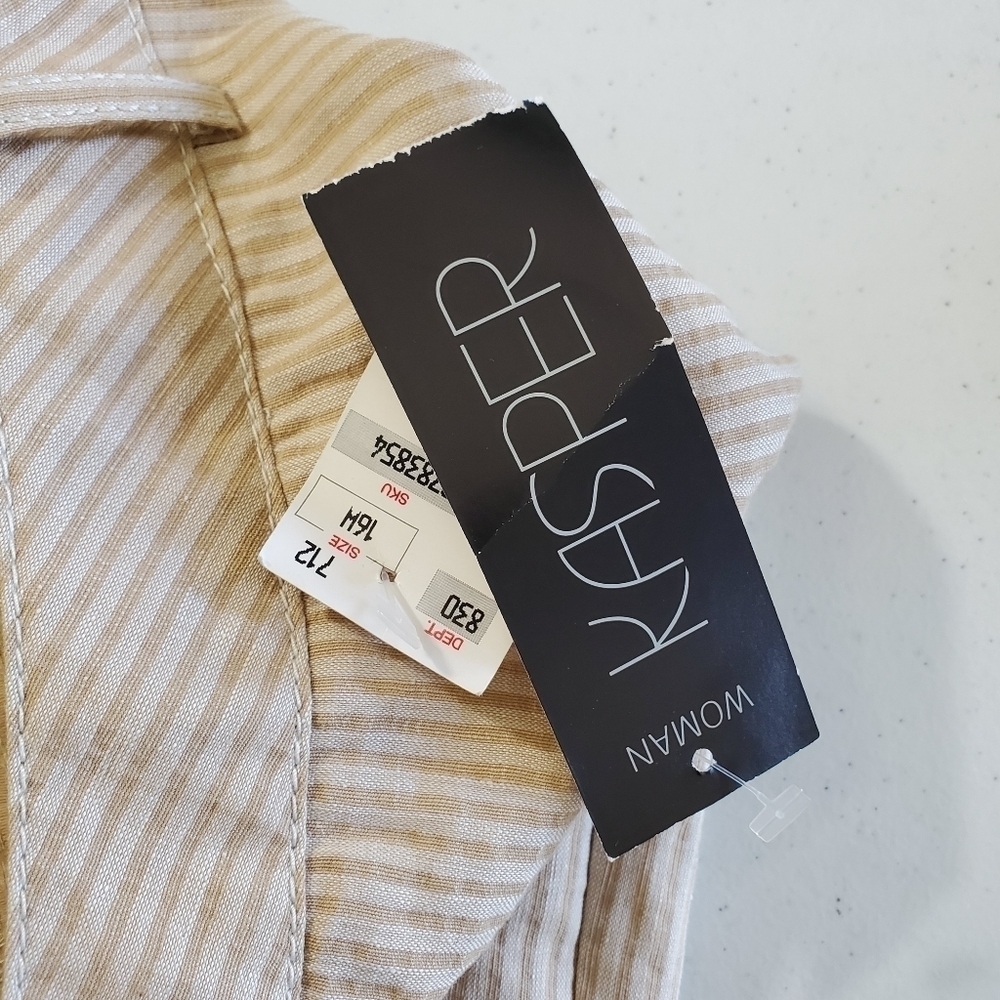 NEW Linen Cotton Striped Plus Size Pants Size 16W Kasper Ankle Trousers Office - Picture 10 of 12